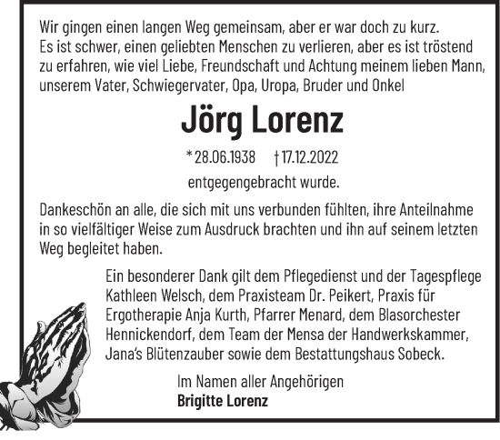 Traueranzeige von Jörg Lorenz von Märkische Oderzeitung