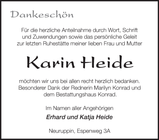 Traueranzeige von Karin Heide von Märkische Oderzeitung