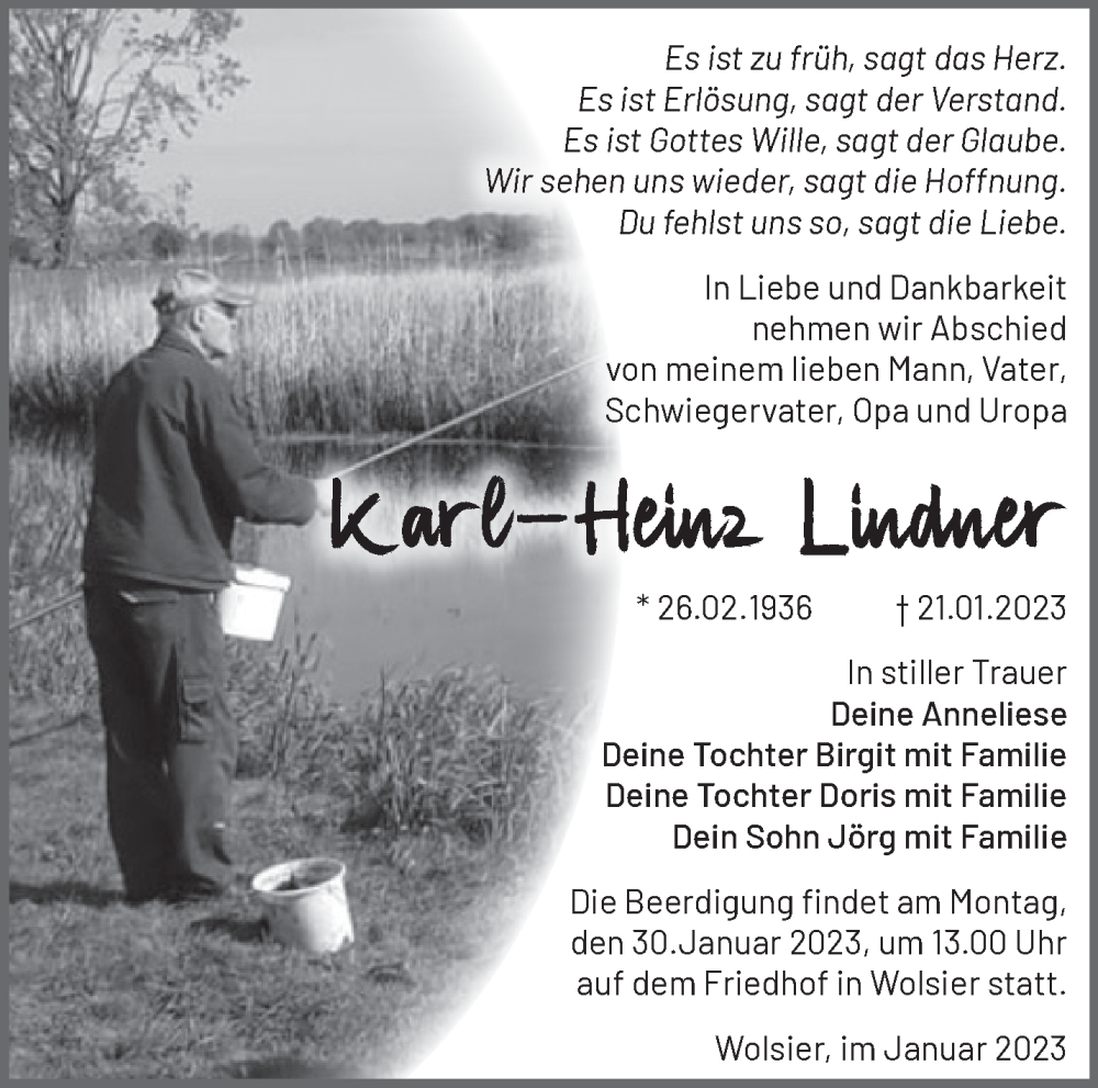  Traueranzeige für Karl-Heinz Lindner vom 25.01.2023 aus Märkische Oderzeitung