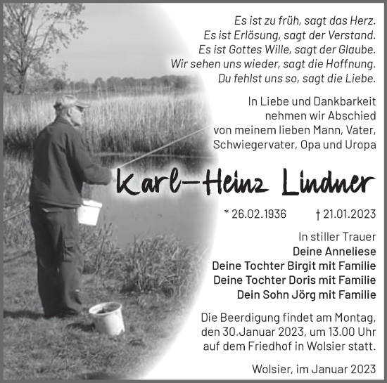 Anzeige Karl-Heinz Lindner