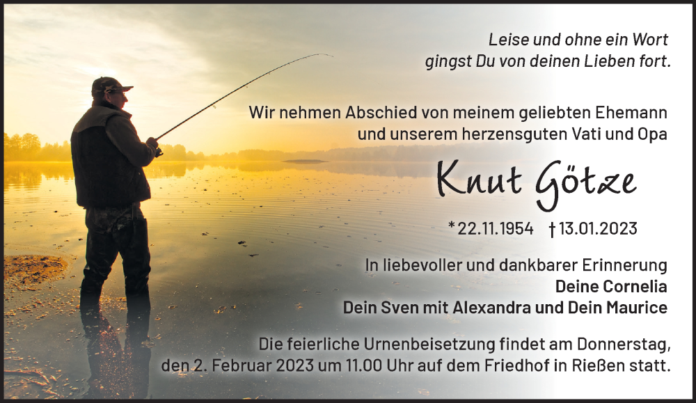  Traueranzeige für Knut Götze vom 21.01.2023 aus Märkische Oderzeitung