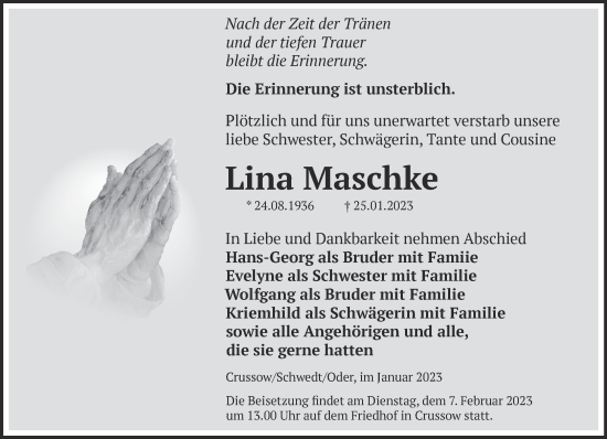 Anzeige Lina Maschke