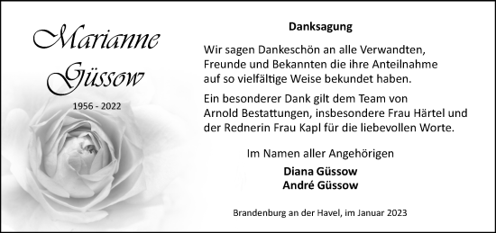 Traueranzeige von Marianne Güssow von Märkische Oderzeitung