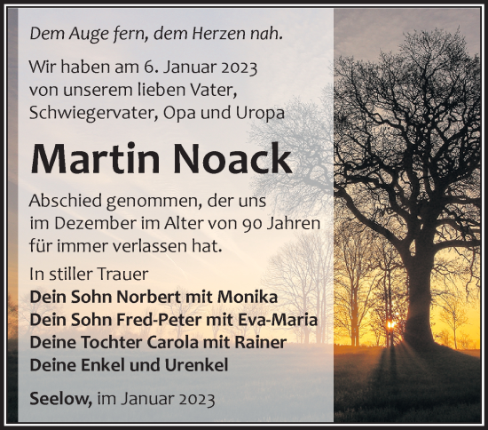 Traueranzeige von Martin Noack von Märkische Oderzeitung