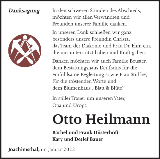 Traueranzeige von Otto Heilmann von Märkische Oderzeitung