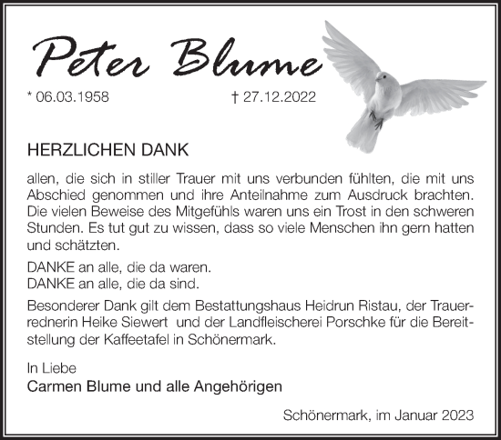 Traueranzeige von Peter Blume von Märkische Oderzeitung