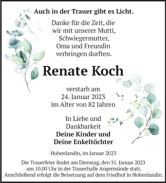 Anzeige Renate Koch