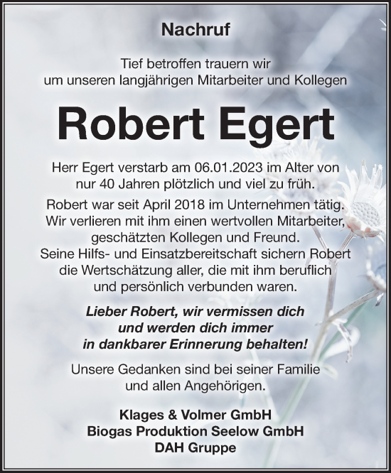 Traueranzeige von Robert Egert von Märkische Oderzeitung