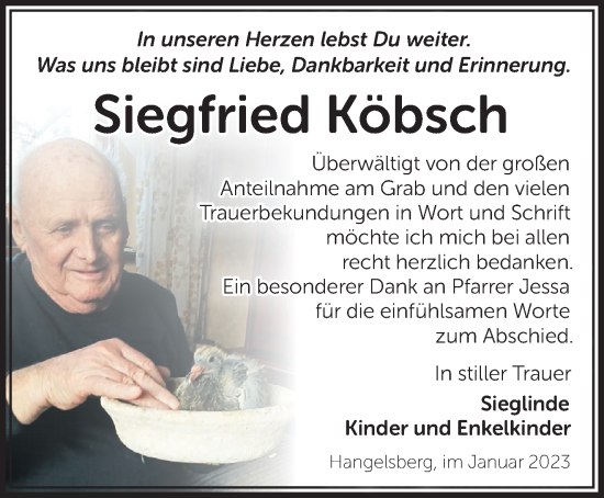 Traueranzeige von Siegfried Köbsch von Märkische Oderzeitung