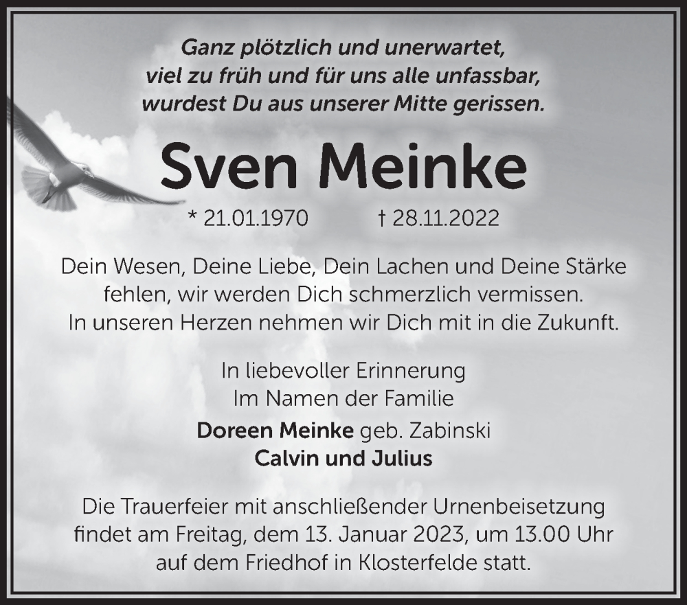  Traueranzeige für Sven Meinke vom 01.01.2023 aus Märkische Oderzeitung