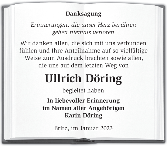 Traueranzeige von Ullrich Döring von Märkische Oderzeitung