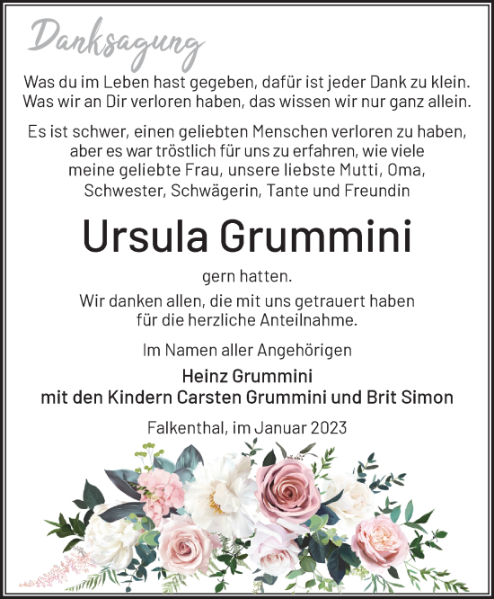 Traueranzeige von Ursula Grummini von Märkische Oderzeitung