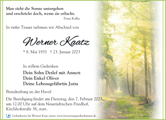 Anzeige Werner Kaatz