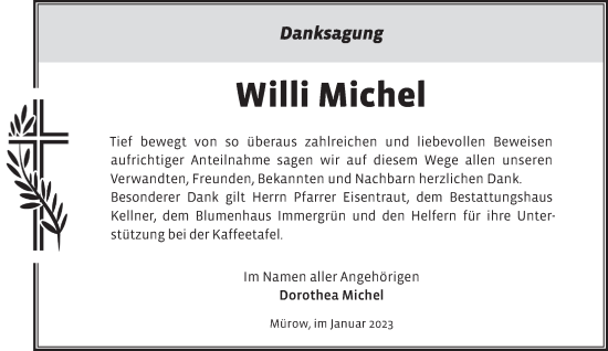 Traueranzeige von Willi Michel von Märkische Oderzeitung