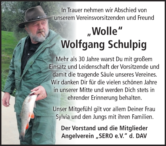 Traueranzeige von Wolfgang Schulpig von Märkische Oderzeitung