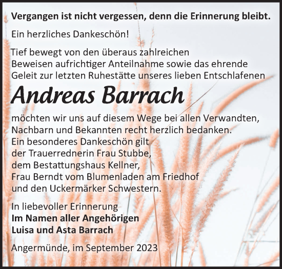 Traueranzeige von Andreas Barrach von Märkische Oderzeitung