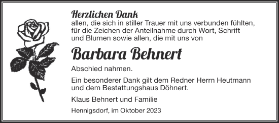 Traueranzeige von Barbara Behnert von Märkische Oderzeitung