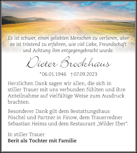 Traueranzeige von Dieter Brockhaus von Märkische Oderzeitung