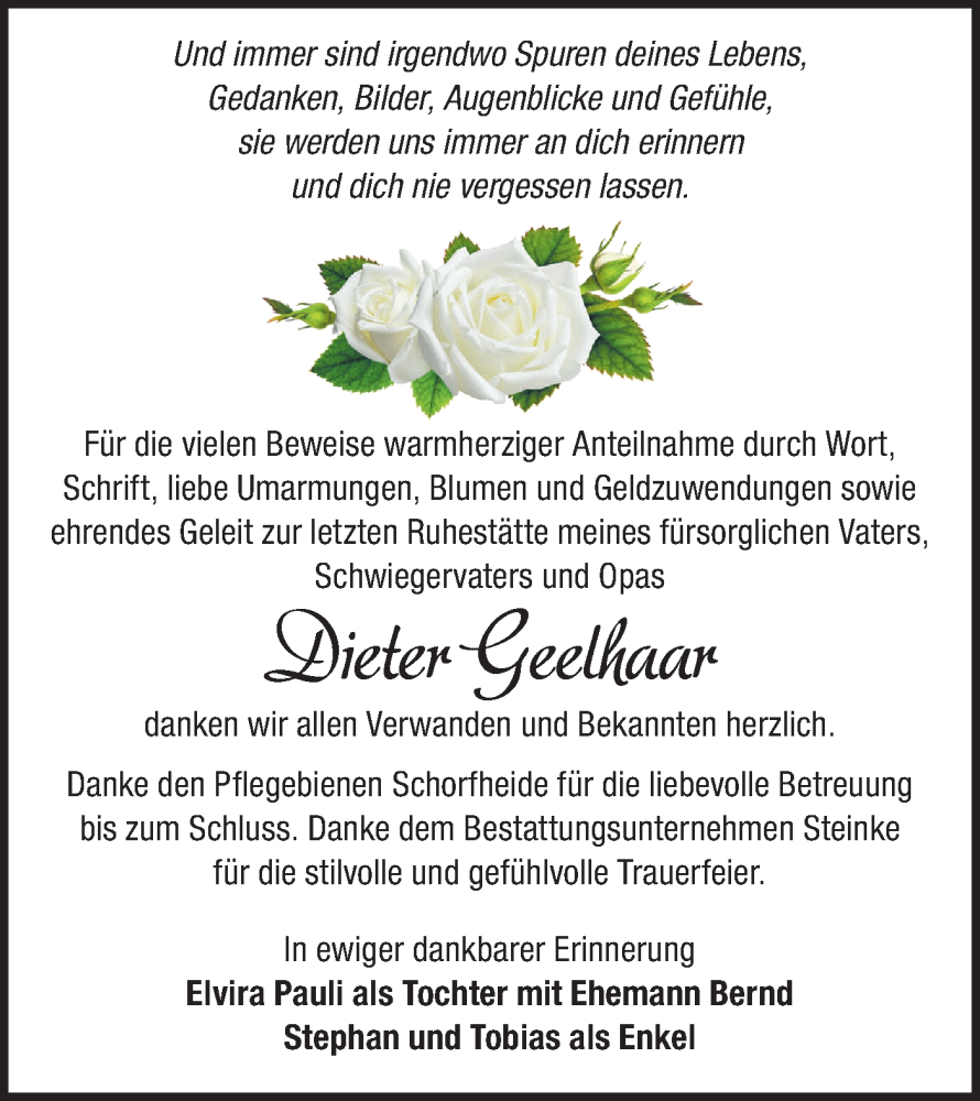  Traueranzeige für Dieter Geelhaar vom 14.10.2023 aus Märkische Oderzeitung
