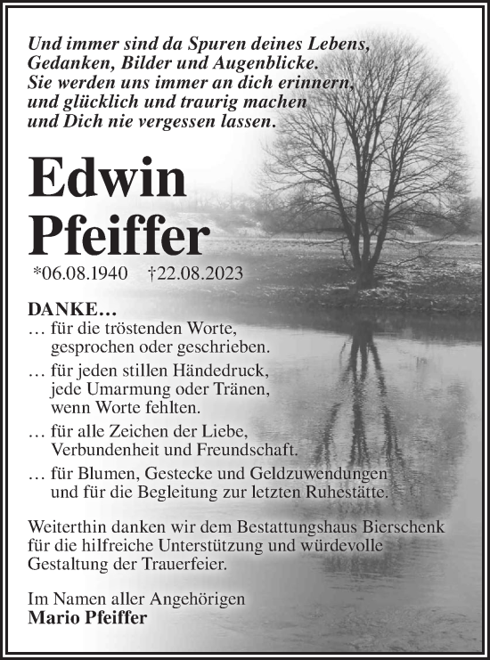 Traueranzeige von Edwin Pfeiffer von Märkische Oderzeitung