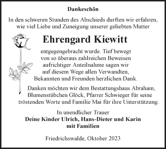 Traueranzeige von Ehrengard Kiewitt von Märkische Oderzeitung