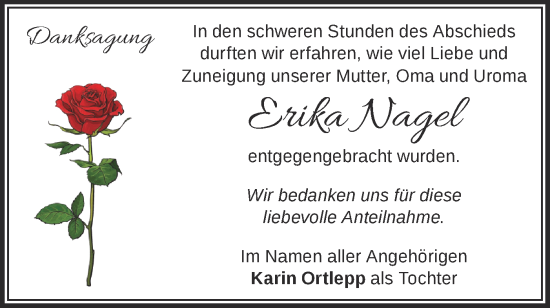 Traueranzeige von Erika Nagel von Märkische Oderzeitung