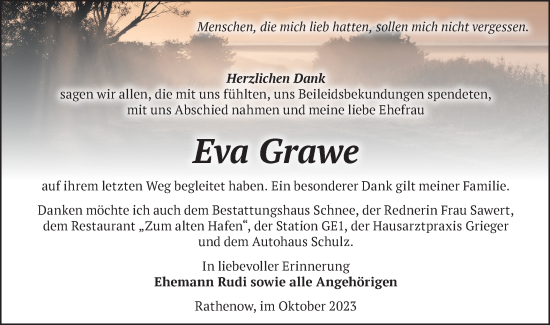 Traueranzeige von Eva Grawe von Märkische Oderzeitung