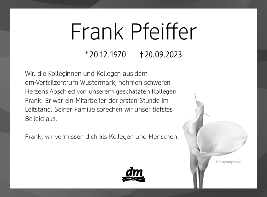 Traueranzeige von Frank Pfeiffer von Märkische Oderzeitung