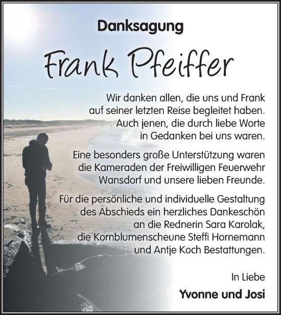 Traueranzeige von Frank Pfeiffer von Märkische Oderzeitung