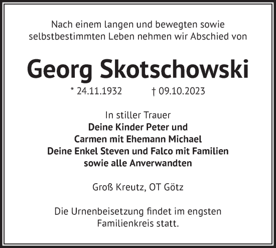 Traueranzeige von Georg Skotschowski von Märkische Oderzeitung