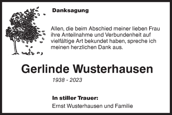 Traueranzeige von Gerlinde Wusterhausen von Märkische Oderzeitung