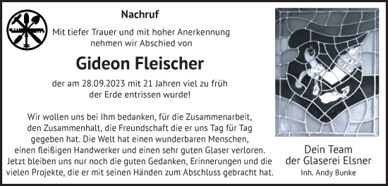 Traueranzeige von Gideon Fleischer von Märkische Oderzeitung