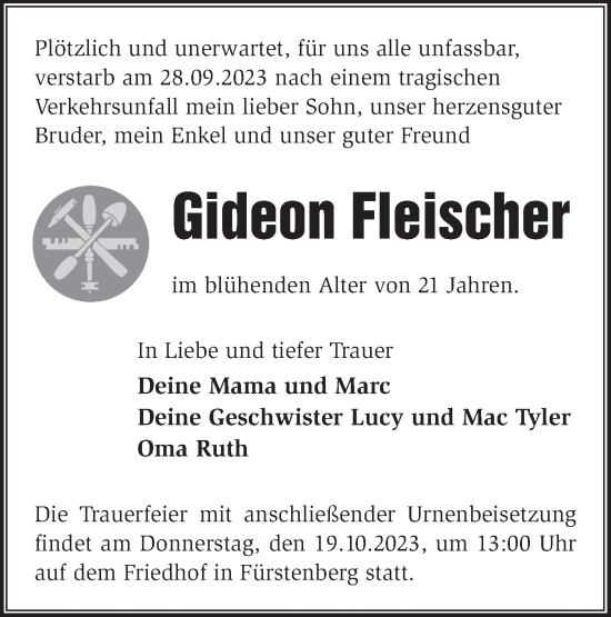 Traueranzeige von Gideon Fleischer von Märkische Oderzeitung