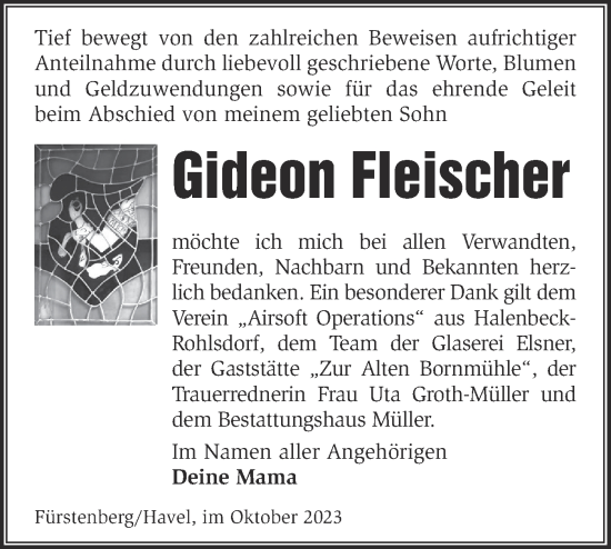 Traueranzeige von Gideon Fleischer von Märkische Oderzeitung