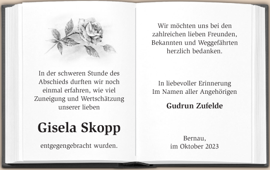 Traueranzeige von Gisela Skopp von Märkische Oderzeitung