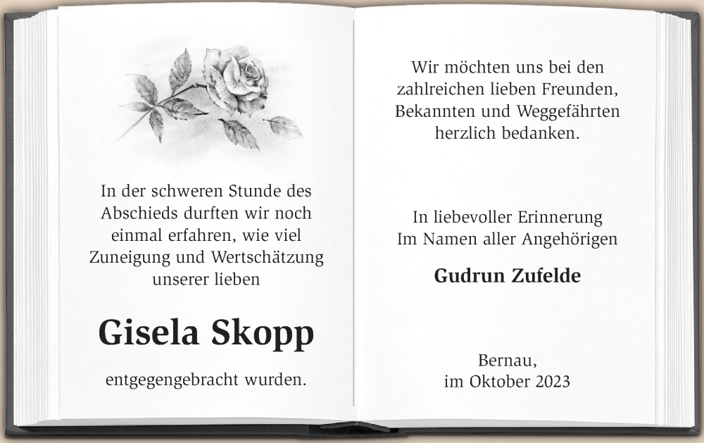  Traueranzeige für Gisela Skopp vom 07.10.2023 aus Märkische Oderzeitung
