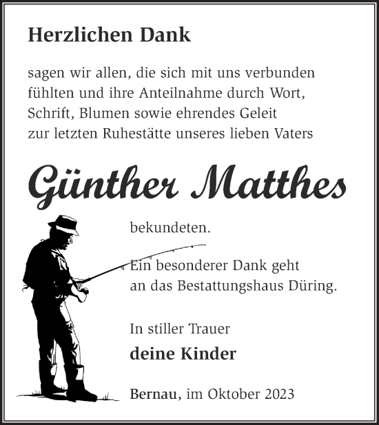 Traueranzeige von Günther Matthes von Märkische Oderzeitung