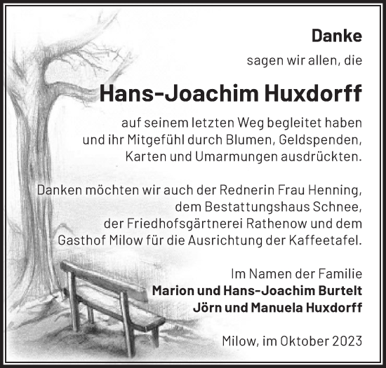 Traueranzeige von Hans-Joachim Huxdorff von Märkische Oderzeitung