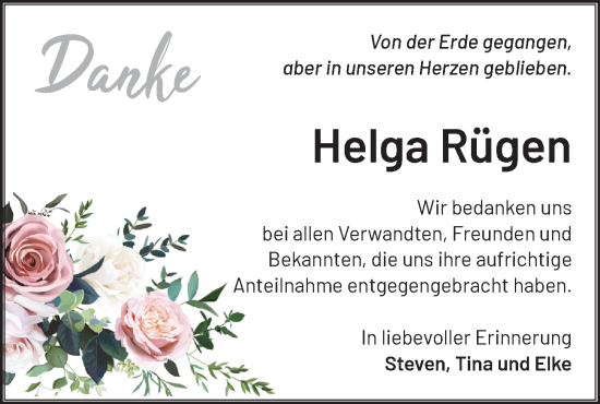 Traueranzeige von Helga Rügen von Märkische Oderzeitung