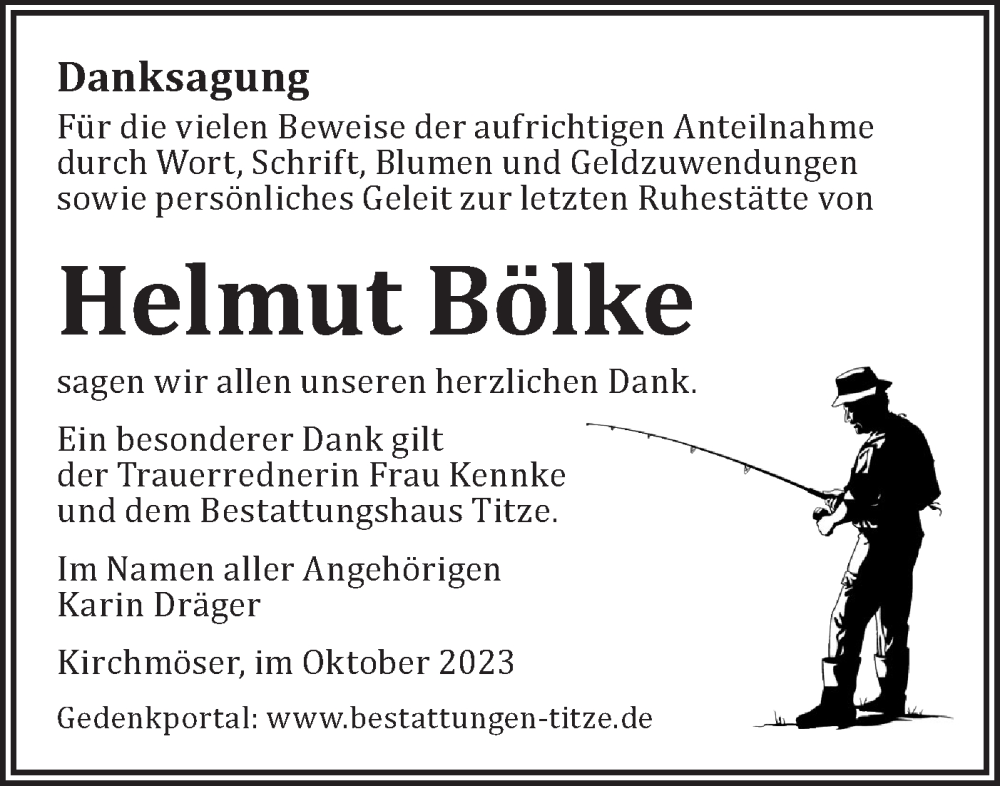  Traueranzeige für Helmut Bölke vom 28.10.2023 aus Märkische Oderzeitung