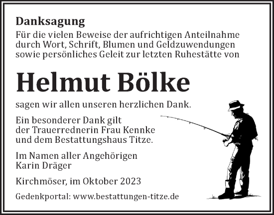 Traueranzeige von Helmut Bölke von Märkische Oderzeitung