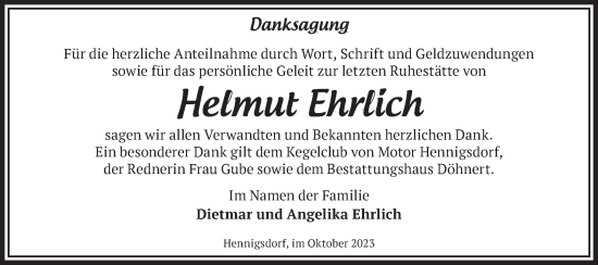 Traueranzeige von Helmut Ehrlich von Märkische Oderzeitung