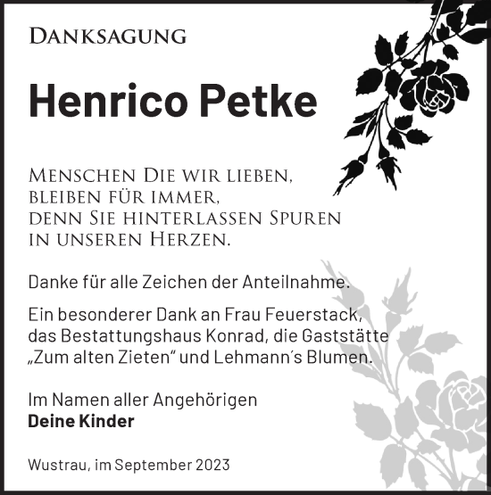 Traueranzeige von Henrico Petke von Märkische Oderzeitung