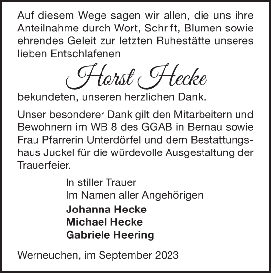 Traueranzeige von Horst Hecke von Märkische Oderzeitung