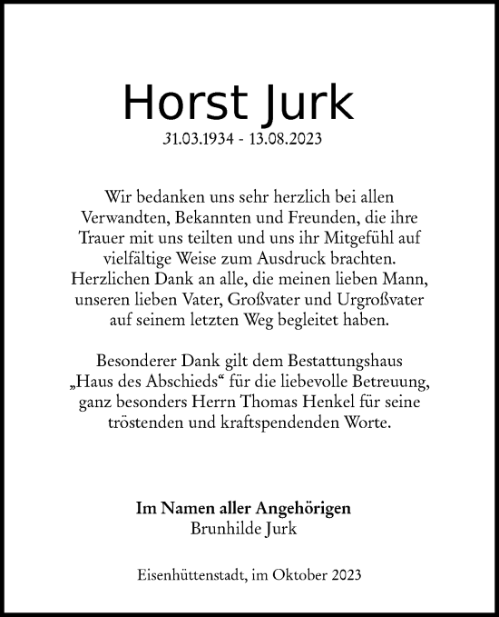 Traueranzeige von Horst Jurk von Märkische Oderzeitung