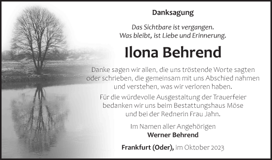 Traueranzeige von Ilona Behrend von Märkische Oderzeitung