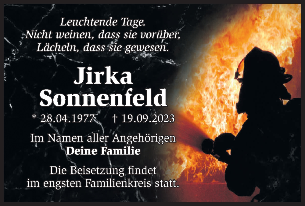  Traueranzeige für Jirka Sonnenfeld vom 07.10.2023 aus Märkische Oderzeitung