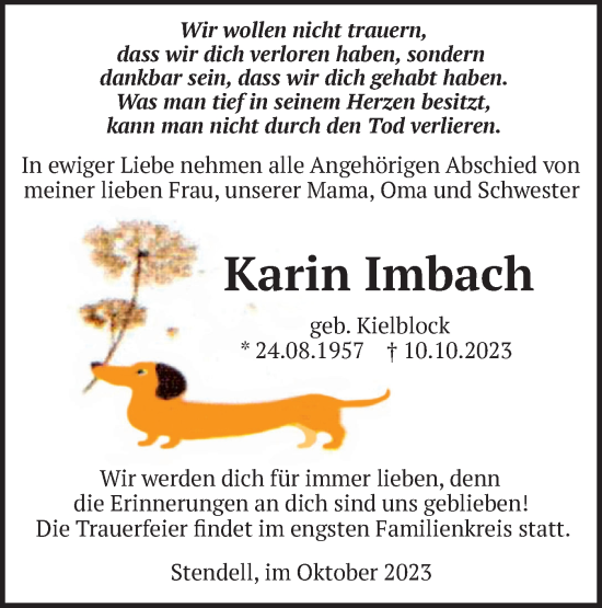 Traueranzeige von Karin Imbach von Märkische Oderzeitung