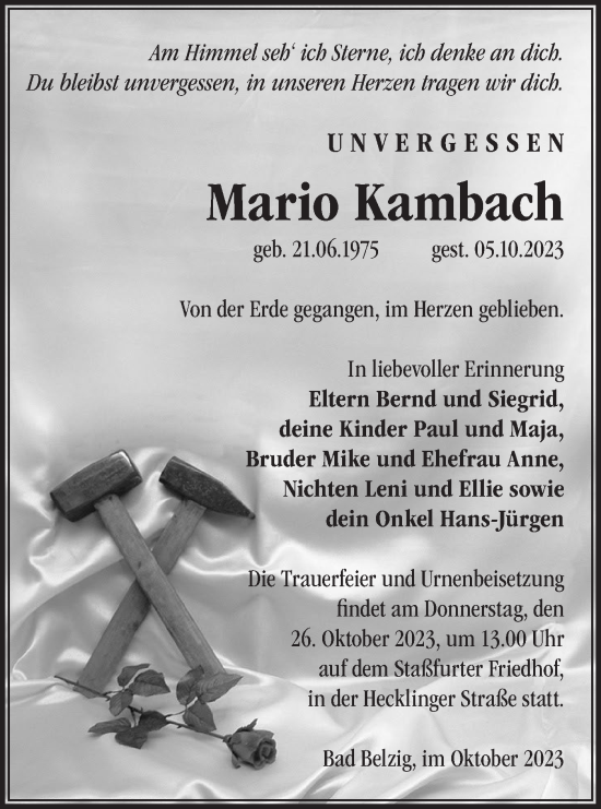 Traueranzeige von Mario Kambach von Märkische Oderzeitung