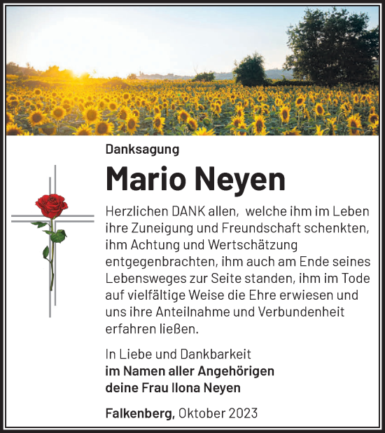 Traueranzeige von Mario Neyen von Märkische Oderzeitung